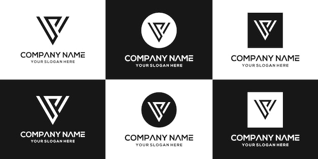 Conjunto de plantilla de diseño de logotipo vp de letra monograma abstracto creativo