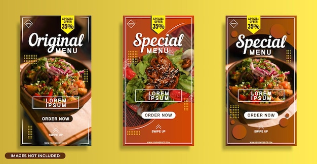 Vector conjunto de plantilla de diseño de menú de comida para redes sociales de instagram