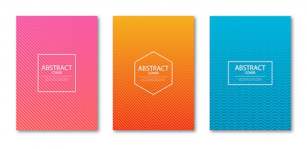 conjunto de plantilla de diseño de portada con líneas abstractas degradado de color moderno