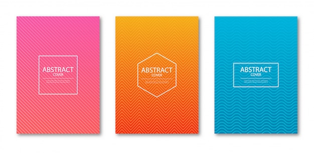 Conjunto de plantilla de diseño de portada con líneas abstractas degradado de color moderno