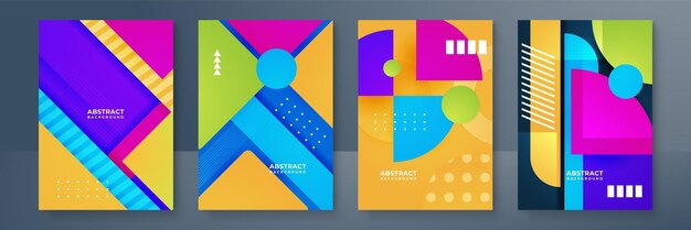 Conjunto de plantilla de diseño de póster degradado colorido abstracto vectorial de moda Fondo para póster Folleto Folleto Informe anual Plantilla de banner de portada de libro en tamaño A4