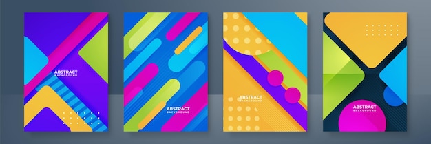 Conjunto de plantilla de diseño de póster degradado colorido abstracto vectorial de moda Fondo para póster Folleto Folleto Informe anual Plantilla de banner de portada de libro en tamaño A4