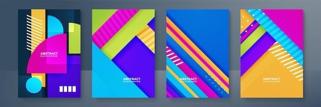 Conjunto de plantilla de diseño de póster degradado colorido abstracto vectorial de moda Fondo para póster Folleto Folleto Informe anual Plantilla de banner de portada de libro en tamaño A4