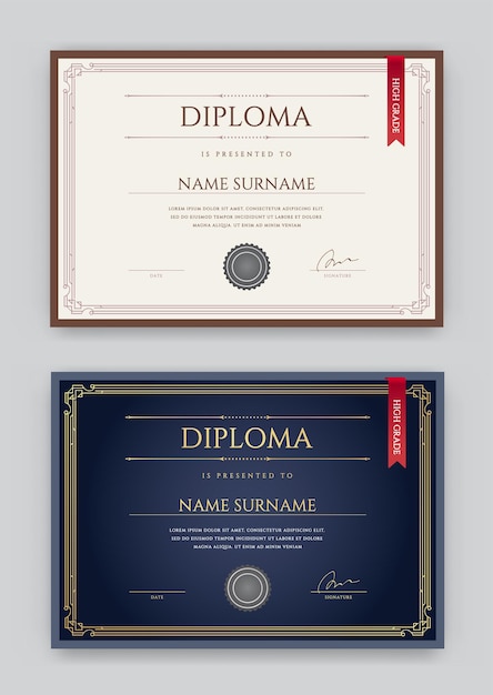 Conjunto de plantilla de diseño premium de diploma o certificado en vector