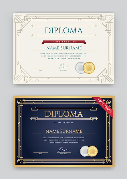 Conjunto de plantilla de diseño premium de diploma o certificado en vector
