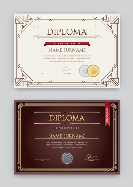 Conjunto de plantilla de diseño premium de diploma o certificado en vector