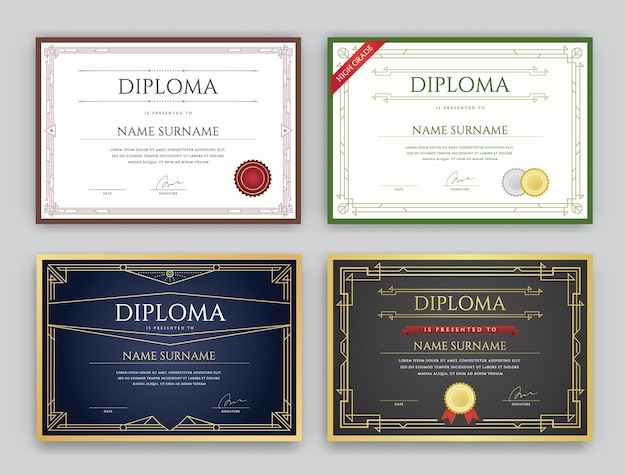 Conjunto de plantilla de diseño premium de diploma o certificado en vector