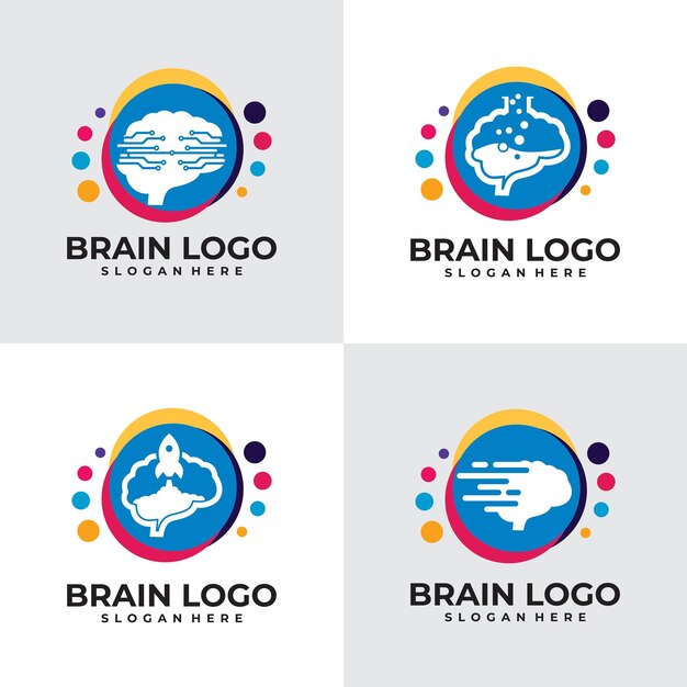 Conjunto de plantilla de diseño de vector de logotipo de cerebro