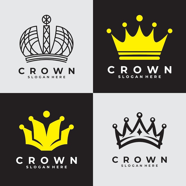 Conjunto de plantilla de diseño de vector de logotipo de corona