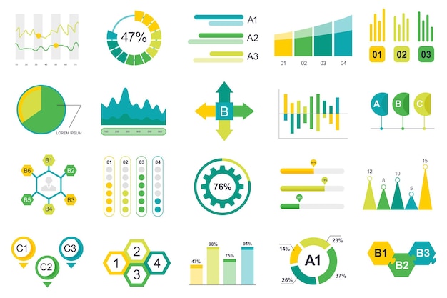 Conjunto de plantilla de diseño de vector de visualización de datos de elementos infográficos con diagrama de gráfico diferente