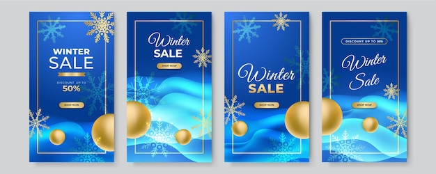 Conjunto de plantilla de fondo de banner de venta de año nuevo de feliz navidad de invierno editable de moda para historias de redes sociales. ofertas especiales rebajas de temporada y ofertas perfectas tarjetas vectoriales. ilustración vectorial.