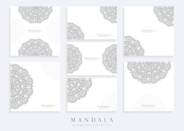 Conjunto de plantilla de fondo de mandala y plantilla de tarjeta de mandala