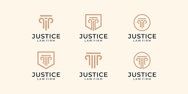 Conjunto de plantilla gráfica de diseño de logotipo de justicia de bufete de abogados moderno.