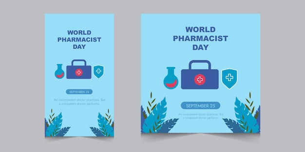 Conjunto de plantilla de historias y banner cuadrado de instagram del día mundial del farmacéutico