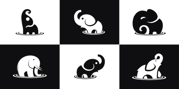 Un conjunto de plantilla de icono de elefante de silueta de logotipo de elefante