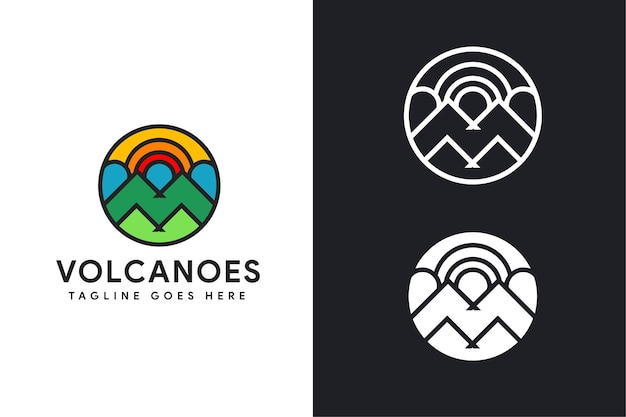 Conjunto de plantilla de ilustración de vector de icono de logotipo de montaña de volcán colorido geométrico abstracto