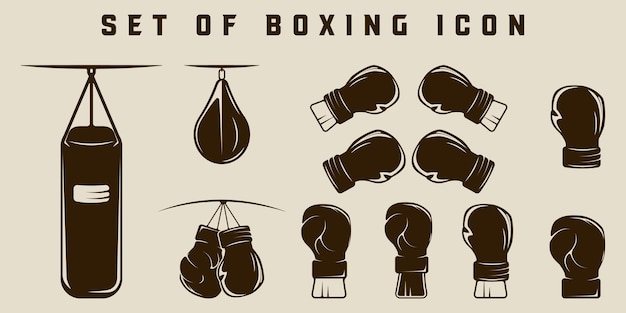 Vector conjunto de plantilla de ilustración vectorial de iconos de boxeo diseño gráfico colección de paquetes de varios equipos de herramientas para el signo o símbolo del deporte de lucha