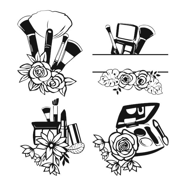 Vector conjunto de plantilla de imágenes prediseñadas de maquillaje floral