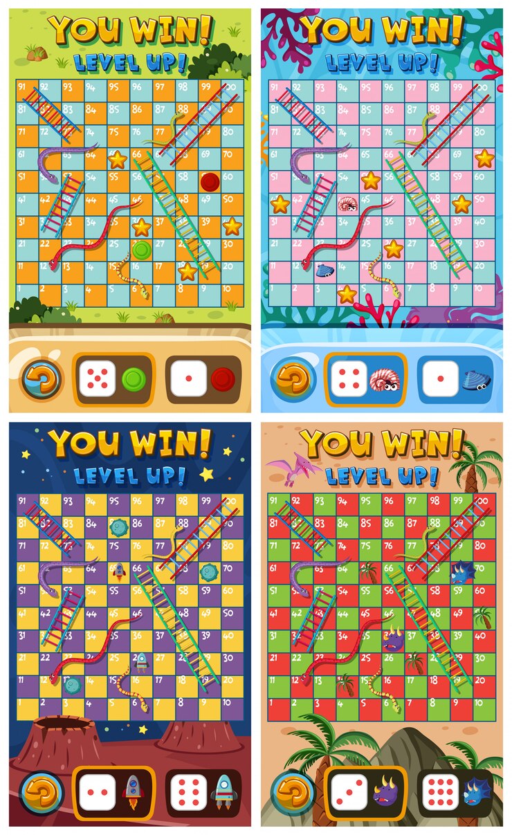 Vector conjunto de plantilla de juego de escalera de serpiente
