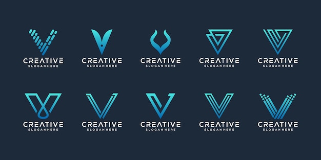 Conjunto de plantilla de logotipo abstracto letra inicial v