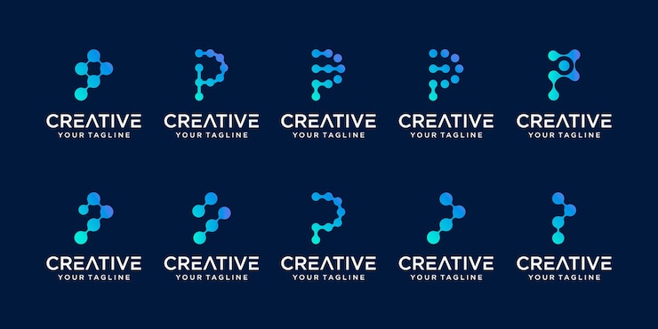 Vector conjunto de plantilla de logotipo abstracto letra p inicial. iconos para negocios de moda, digital, tecnología,