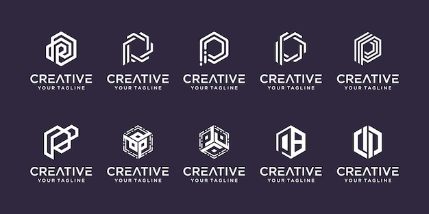 Conjunto de plantilla de logotipo abstracto letra P inicial.