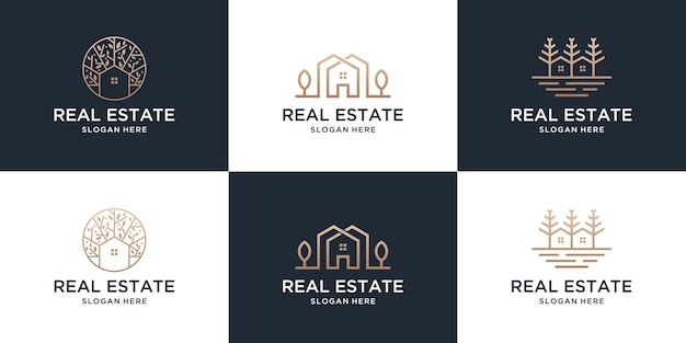 Vector conjunto de plantilla de logotipo de casa de bienes raíces de colección