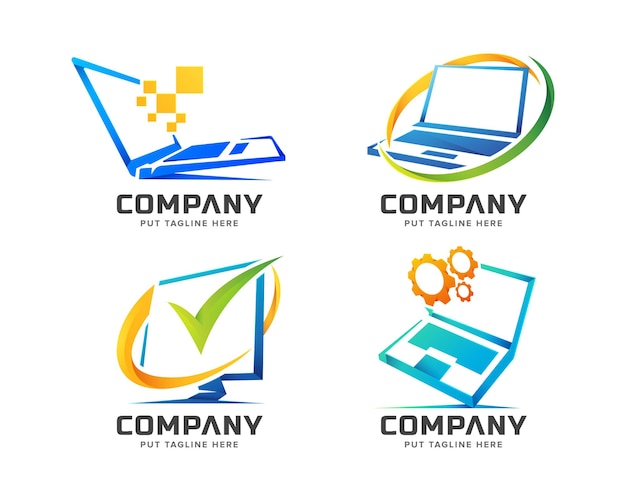 Conjunto de plantilla de logotipo de computadora de tecnología colorida