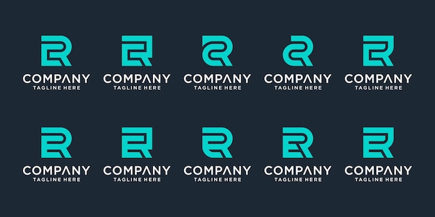 Conjunto de plantilla de logotipo creativo monograma letra cr y er. el logotipo se puede utilizar para empresas comerciales y constructoras.
