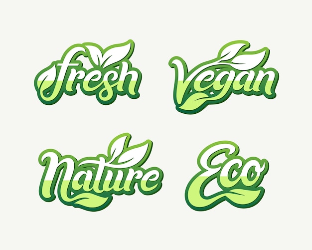 Conjunto de plantilla de logotipo ecológico de naturaleza fresca vegana