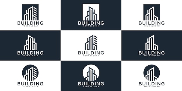 Conjunto de plantilla de logotipo de edificio abstracto