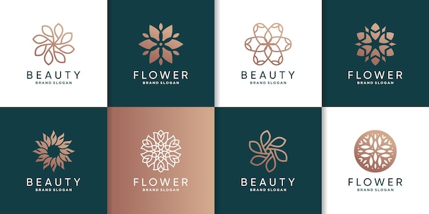 Conjunto de plantilla de logotipo de flor para empresa de bienestar de spa de belleza de mujer Vector Premium