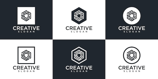 Conjunto de plantilla de logotipo de hexágono creativo