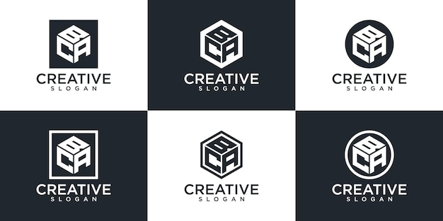 Conjunto de plantilla de logotipo de hexágono creativo
