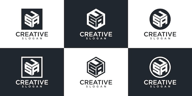 Conjunto de plantilla de logotipo de hexágono creativo