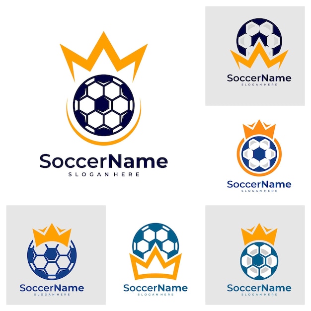 Conjunto de plantilla de logotipo de King Soccer Vector de diseño de logotipo de King Soccer