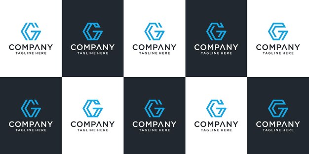 Conjunto de plantilla de logotipo de letra g inicial de monograma creativo