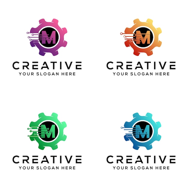 Vector conjunto de plantilla de logotipo de letra m inicial de equipo de tecnología creativa