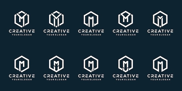conjunto de plantilla de logotipo de letra m de paquete