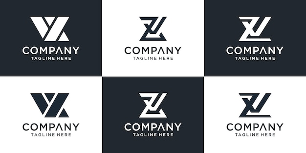 Conjunto de plantilla de logotipo de letra Zv de monograma creativo