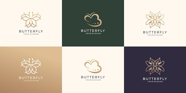 Conjunto de plantilla de logotipo de mariposa abstracta vector premium