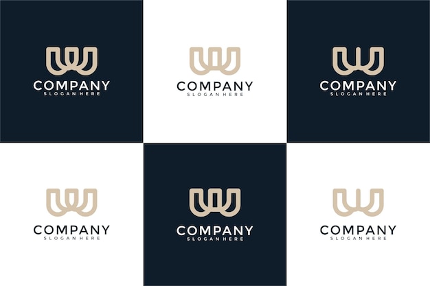 Conjunto de plantilla de logotipo de monograma creativo letra w