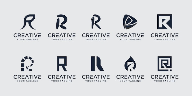 Conjunto de plantilla de logotipo monograma letra inicial R Rr. iconos para negocios de moda, deporte, automoción.