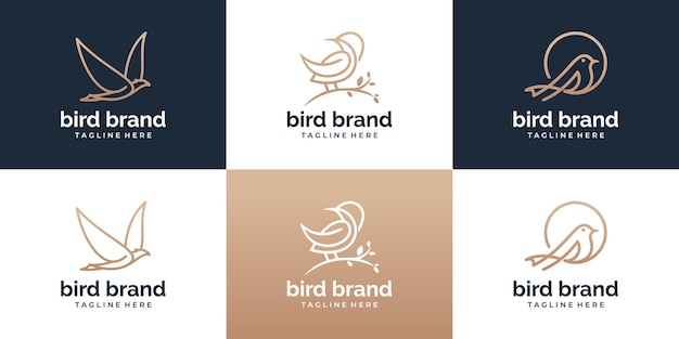 Conjunto de plantilla de logotipo de pájaro con estilo de arte lineal. Colección de logotipos de aves abstractas creativas.