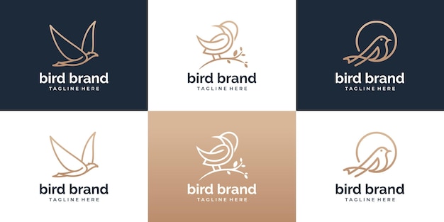 Conjunto de plantilla de logotipo de pájaro con estilo de arte lineal. Colección de logotipos de aves abstractas creativas.