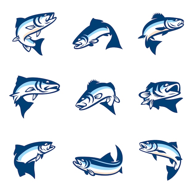 Conjunto de plantilla de logotipo de pescado simple