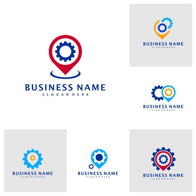 Conjunto de plantilla de logotipo de punto de engranaje Vector de diseño de logotipo de punto creativo Concepto de logotipo de engranaje