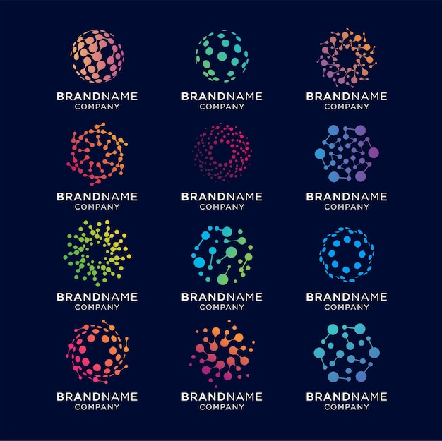 Conjunto de plantilla de logotipo de tecnología de círculo abstracto moderno Base de datos de análisis avanzado Símbolo de logotipo