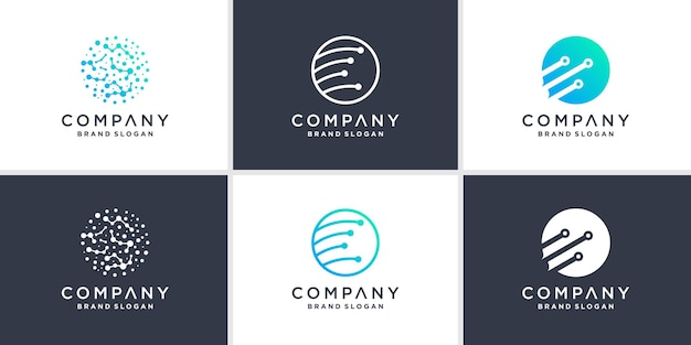 Conjunto de plantilla de logotipo de tecnología global con estilo moderno Vector Premium