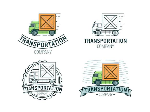 Conjunto de plantilla de logotipo de transporte. logotipo de transporte con camión.